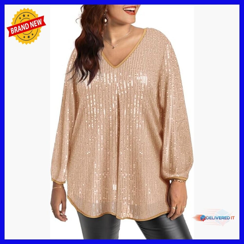 Plus Size Tunic Top Long Sleeve Pleated Front V Neck Blouse Loose Fit